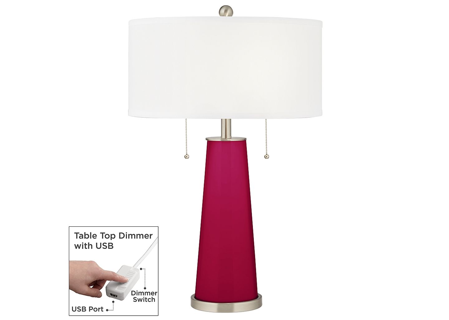 Color Plus French Burgundy Peggy Glass Table Lamp With Dimmer